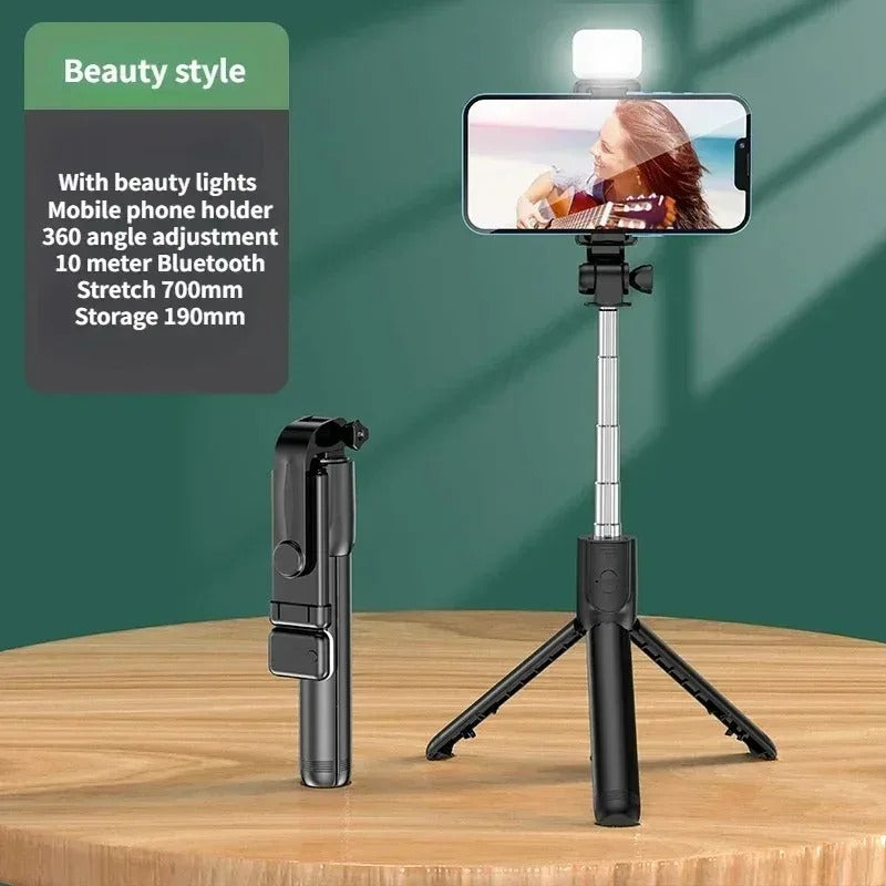 3-in-1 Compact Selfie Stick Tripod with Fill Light and Wireless Remote