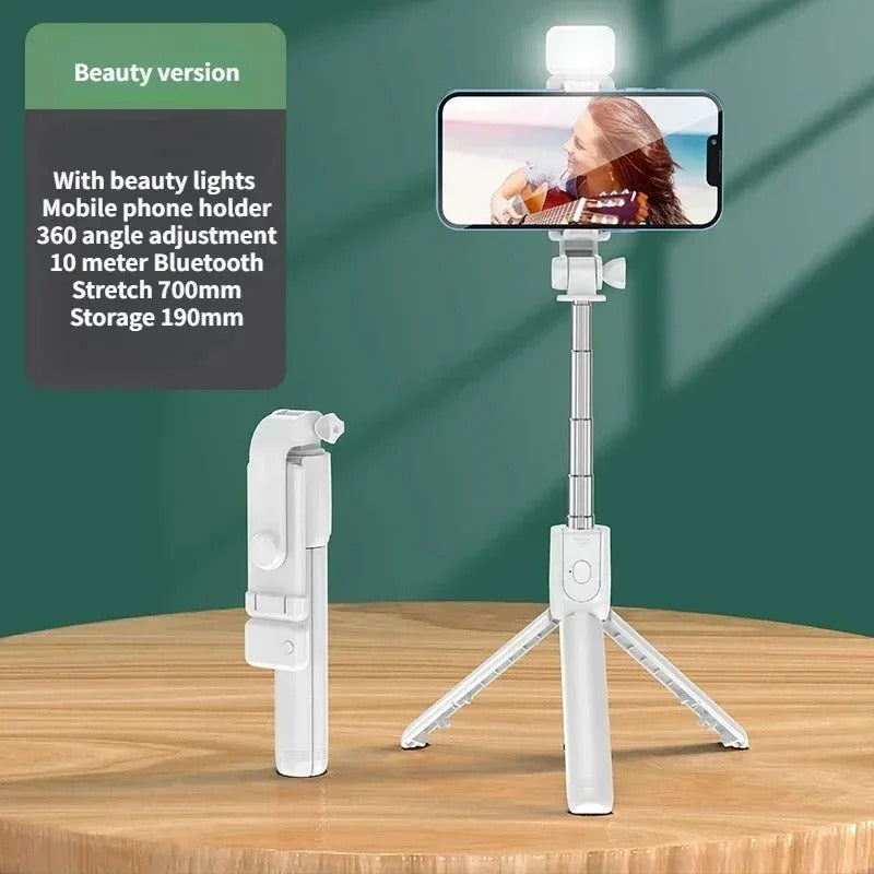 3-in-1 Compact Selfie Stick Tripod with Fill Light and Wireless Remote