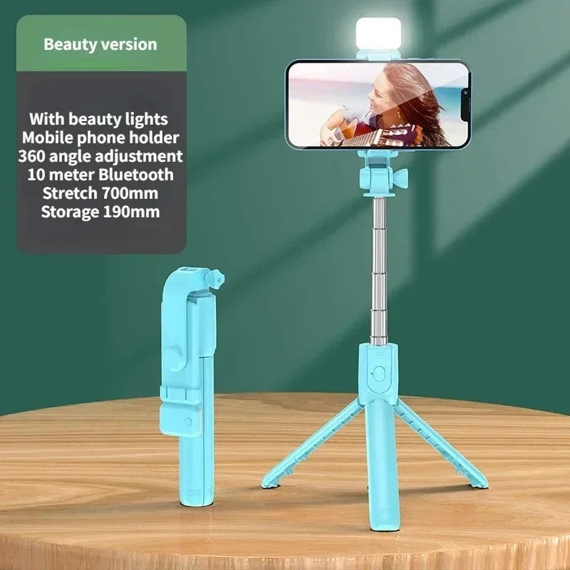 3-in-1 Compact Selfie Stick Tripod with Fill Light and Wireless Remote