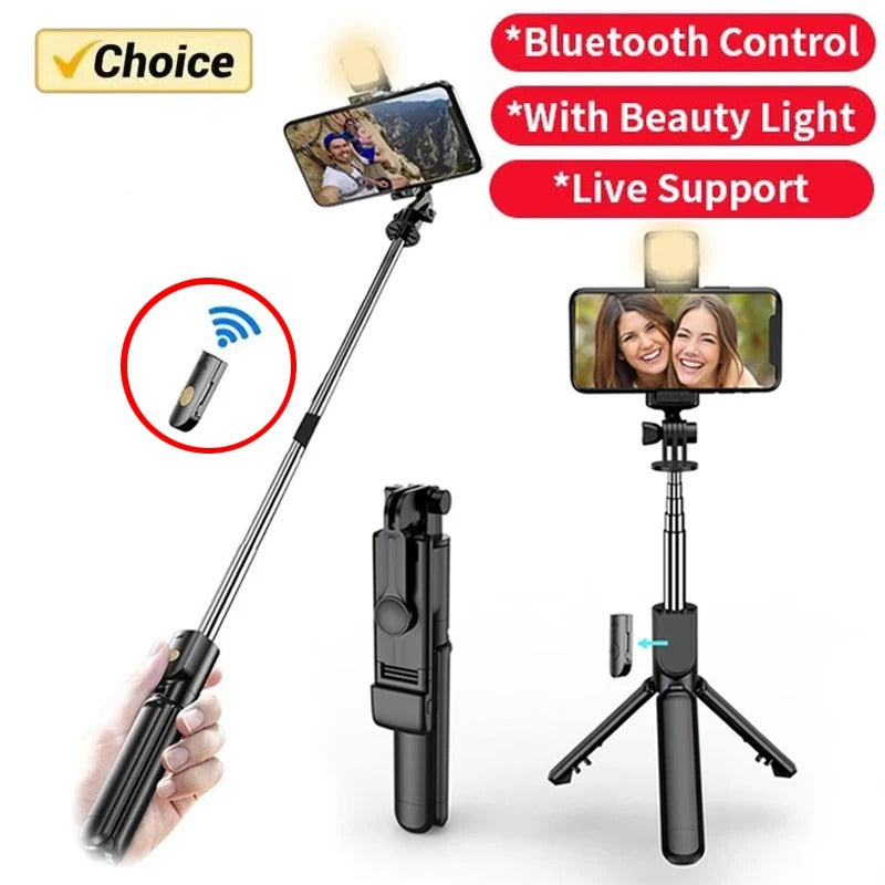 3-in-1 Compact Selfie Stick Tripod with Fill Light and Wireless Remote