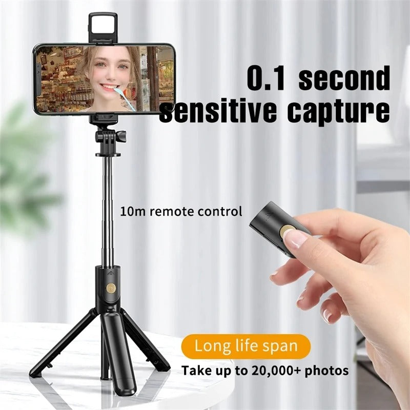 3-in-1 Compact Selfie Stick Tripod with Fill Light and Wireless Remote