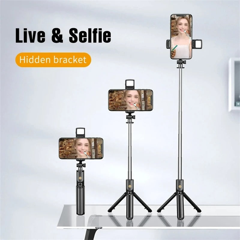 3-in-1 Compact Selfie Stick Tripod with Fill Light and Wireless Remote