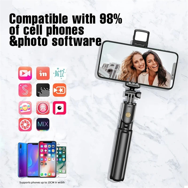 3-in-1 Compact Selfie Stick Tripod with Fill Light and Wireless Remote