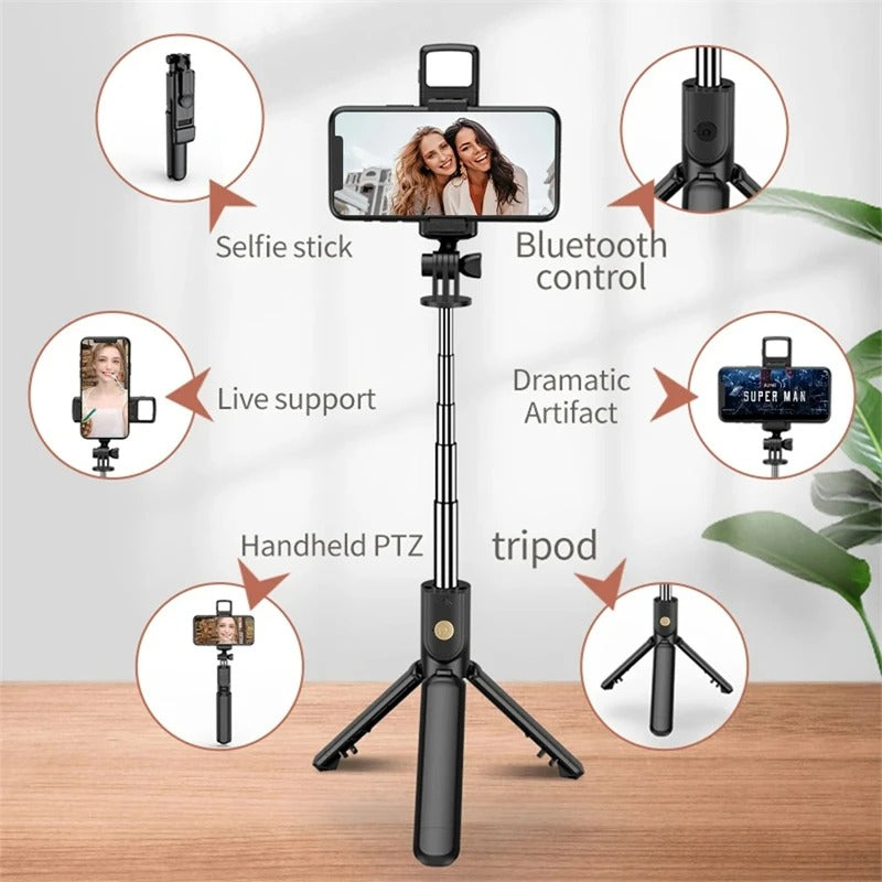 3-in-1 Compact Selfie Stick Tripod with Fill Light and Wireless Remote