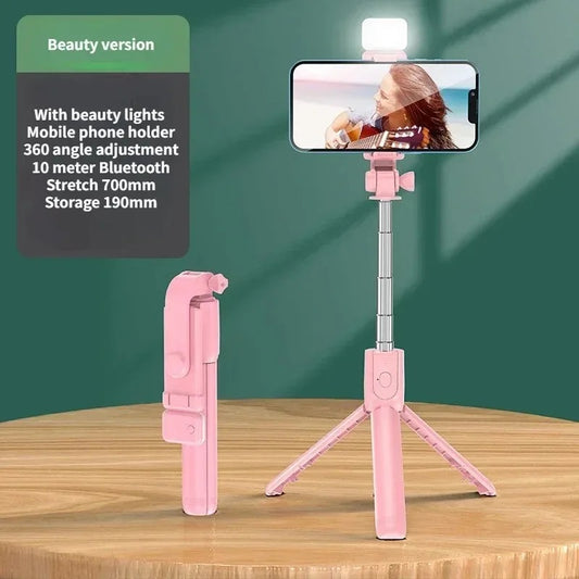 3-in-1 Compact Selfie Stick Tripod with Fill Light and Wireless Remote