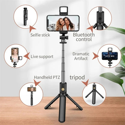 3-in-1 Compact Selfie Stick Tripod with Fill Light and Wireless Remote